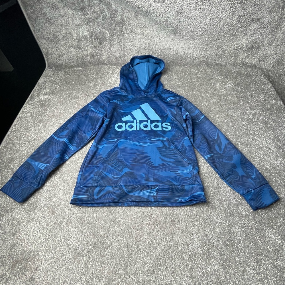 Adidas Sky Blue Athletic Hoodie cozy and warm size medium youth boys 10-12
